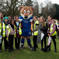 Litter Less Campaign 2018 24 Filbert Fox mascot stood with group of children