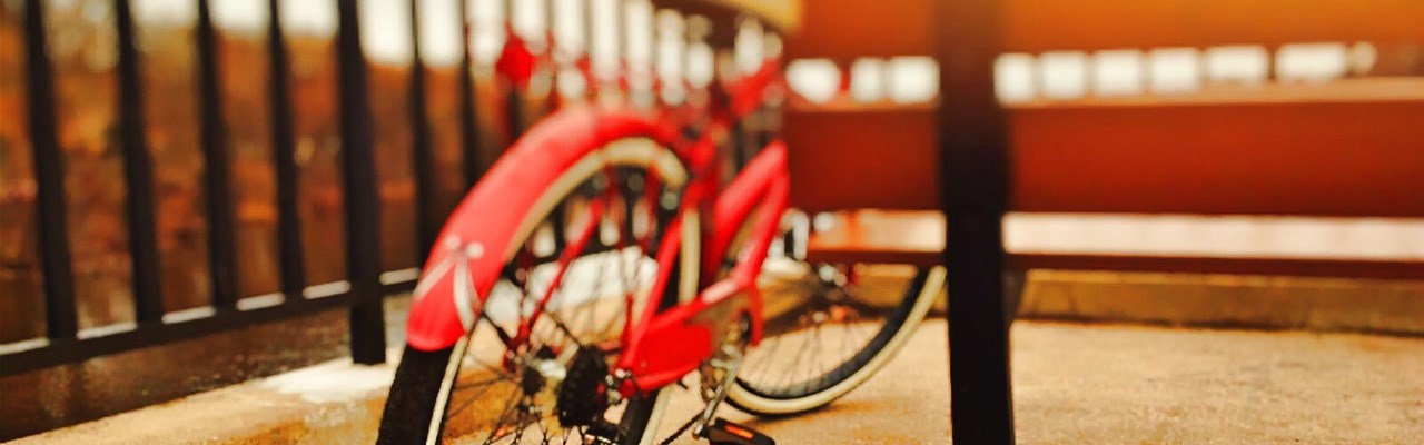 Bike leaning against a bench