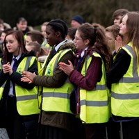 Litter Less Campaign 2018 17 Children in high-vis vests clapping