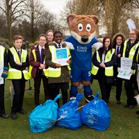 Litter Less Campaign 2018 30 Volunteers in high-vis vests stood with Filbert Fox mascot