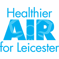 Healthier Air in Schools Award Healthier Air For Leicester logo in blue