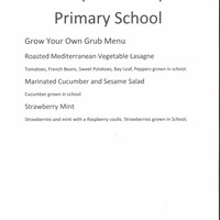 Grow Your Own Grub Menu 2018 -1 Scraptoft Valley Primary School - Grow your Own Grub Menu - Roasted Mediterranean Vegetable Lasagne, Marinated Cucumber and Sesame Salad, Strawberry Mint
