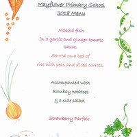 Grow Your Own Grub Menu 2018 -3 Mayflower Primary School 2018 Menu - Masala fish, Bombay potatoes and Strawberry parfait