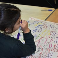 English Martyrs 7 Child from English Martyrs School writing on a big mind map