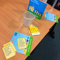 Rushey Mead 5 Activity cards set out on a table