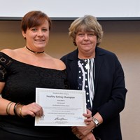 Sustainable Schools Celebration Evening 30 Jeanette Orrey MBE presenting award to Jody Gemmell