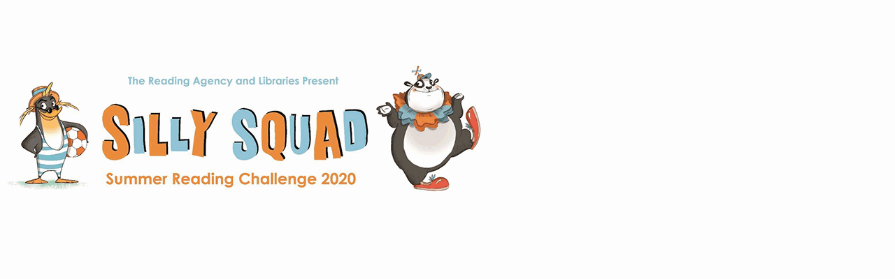 Summer reading challenge logo with silly squad characters