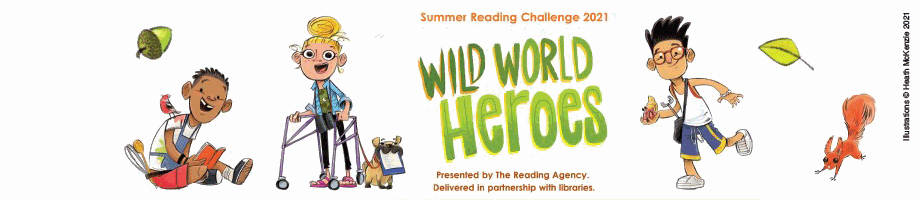 Cartoon children going reading for the Summer Reading Challenge