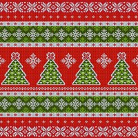 An image of typical 'ugly' Christmas jumper fabric with Christmas trees and snowflakes